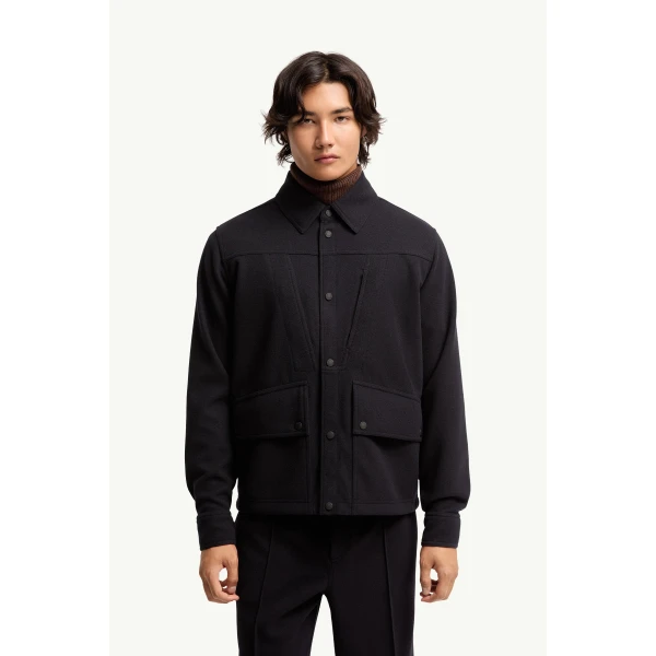 Moncler Interlock Long Sleeve Shirt in Navy Blue, view 4 | Men's Shirts | Coveti