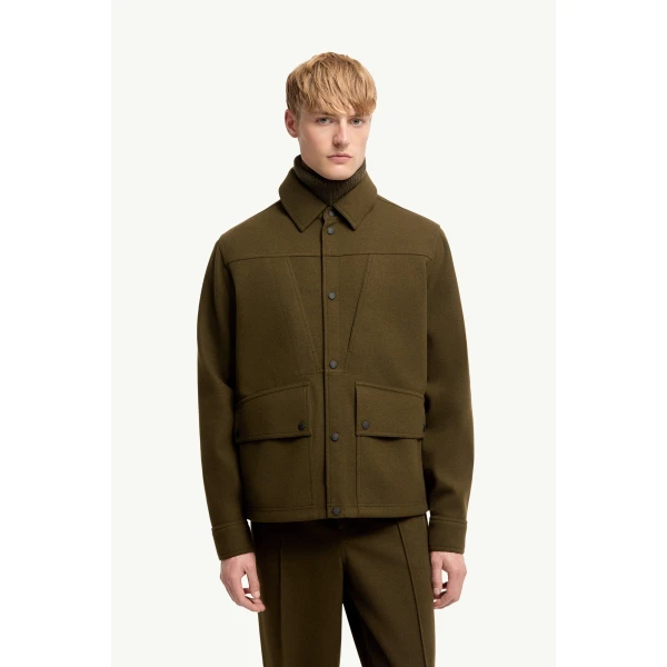 Moncler Interlock Long Sleeve Shirt in Olive Green, view 4 | Men's Shirts | Coveti