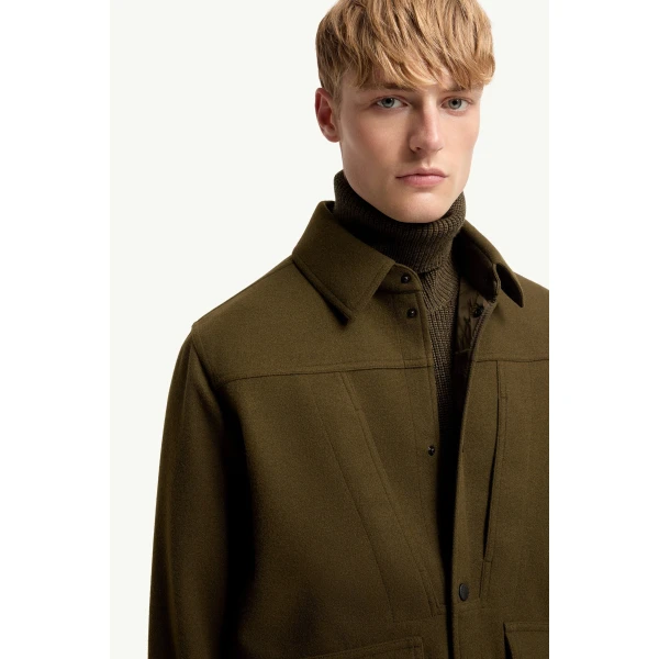 Moncler Interlock Long Sleeve Shirt in Olive Green, view 6 | Men's Shirts | Coveti