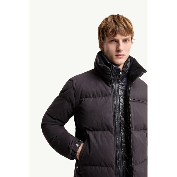 Moncler Isenviel Cotton Poplin Short Down Jacket in Dark Blue, view 6 | Men's Jackets | Coveti