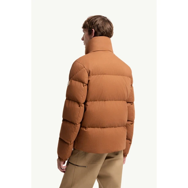 Moncler Isenviel Cotton Poplin Short Down Jacket in Light Brown, view 5 | Men's Jackets | Coveti