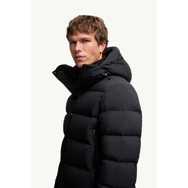 Moncler Isorno Hooded Insulated Ski Jacket in Black, view 3 | Men's Skiwear | Coveti
