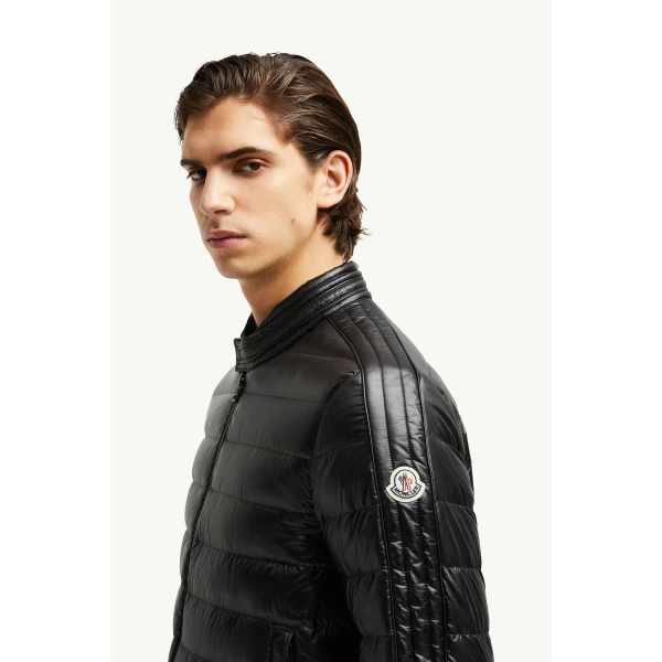 Moncler Jacobus Down Biker Jacket in Black, view 3 | Men's Jackets | Coveti
