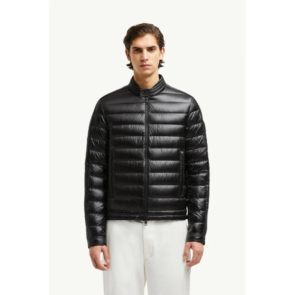 Moncler Jacobus Down Biker Jacket in Black, view 4 | Men's Jackets | Coveti