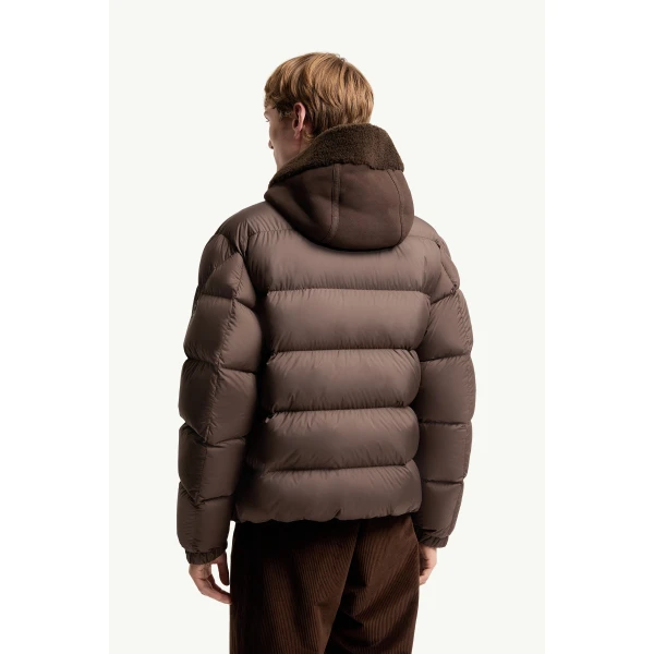 Moncler Jalmar Hooded Short Down Jacket in Brown, view 5 | Men's Jackets | Coveti