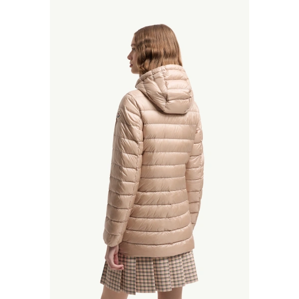 Moncler Jasmin Short Down Jacket in Light Beige, view 5 | Women's Puffer Jackets | Coveti
