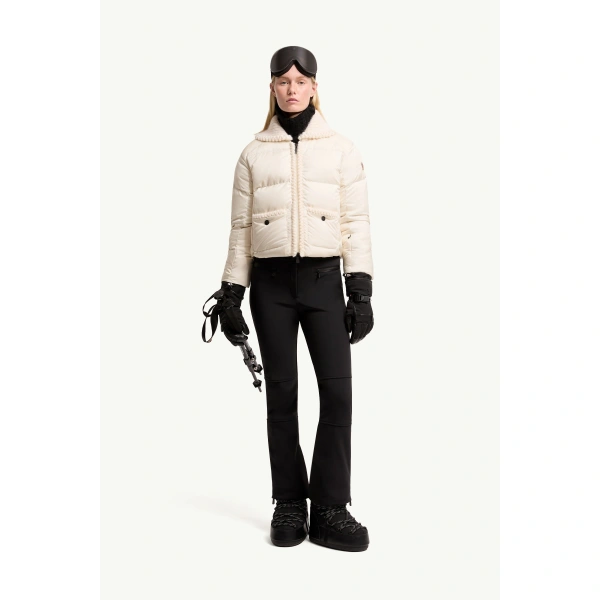 Moncler Jolie Wool-Trimmed Insulated Ski Jacket in White, view 2 | Women's Ski Jackets | Coveti