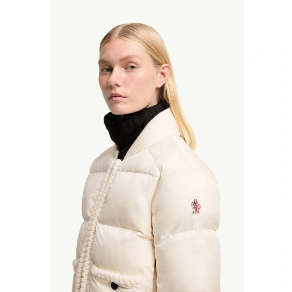 Moncler Jolie Wool-Trimmed Insulated Ski Jacket in White, view 3 | Women's Ski Jackets | Coveti