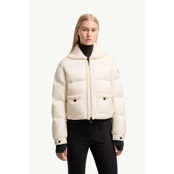 Moncler Jolie Wool-Trimmed Insulated Ski Jacket in White, view 4 | Women's Ski Jackets | Coveti