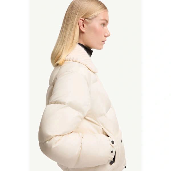 Moncler Jolie Wool-Trimmed Insulated Ski Jacket in White, view 6 | Women's Ski Jackets | Coveti