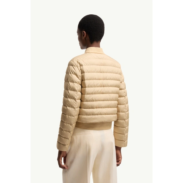 Moncler Juju Cotton & Linen-Trimmed Short Down Jacket in Beige, view 5 | Women's Puffer Jackets | Coveti