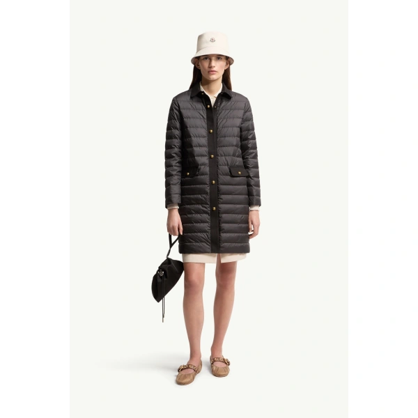 Moncler Jujulong Cotton & Linen-Trimmed Down Jacket in Black, view 2 | Women's Puffer and Down Coats | Coveti