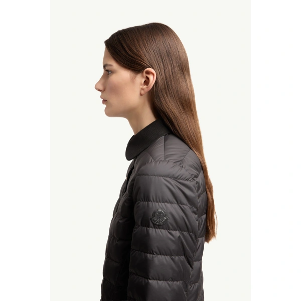 Moncler Jujulong Cotton & Linen-Trimmed Down Jacket in Black, view 3 | Women's Puffer and Down Coats | Coveti