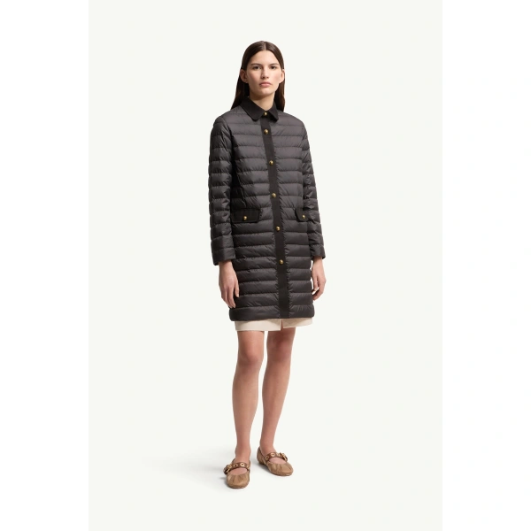 Moncler Jujulong Cotton & Linen-Trimmed Down Jacket in Black, view 4 | Women's Puffer and Down Coats | Coveti