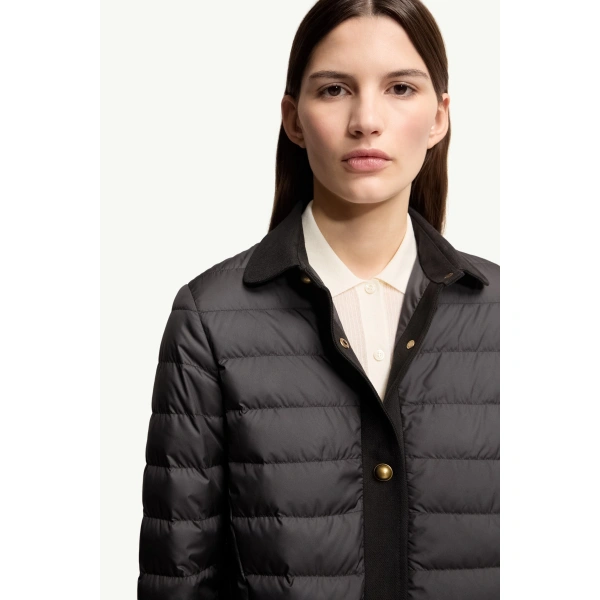 Moncler Jujulong Cotton & Linen-Trimmed Down Jacket in Black, view 6 | Women's Puffer and Down Coats | Coveti