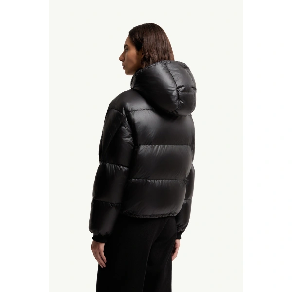 Moncler Karakorum Hooded Short Down Jacket in Black, view 5 | Women's Puffer Jackets | Coveti