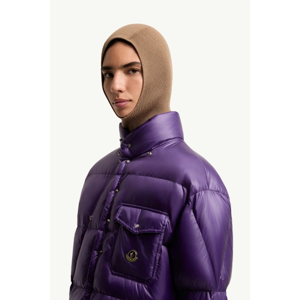 Moncler Karakorum Hooded Short Down Jacket in Purple, view 3 | Women's Puffer Jackets | Coveti