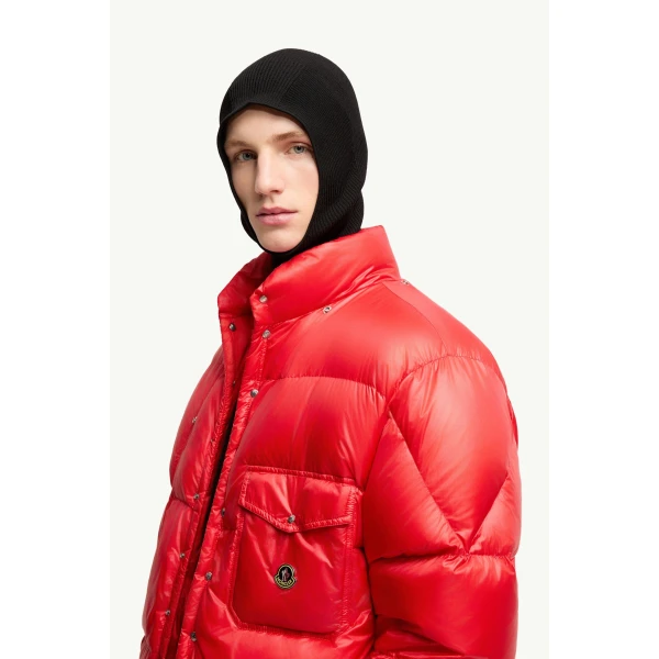 Moncler Karakorum Hooded Short Down Jacket in Red, view 3 | Men's Jackets | Coveti