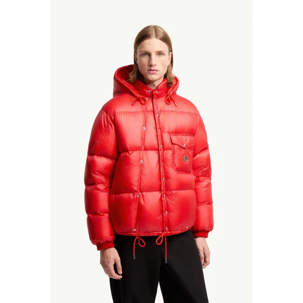 Moncler Karakorum Hooded Short Down Jacket in Red, view 4 | Men's Jackets | Coveti