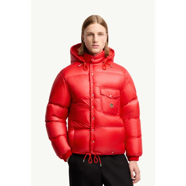 Moncler Karakorum Hooded Short Down Jacket in Red, view 6 | Men's Jackets | Coveti