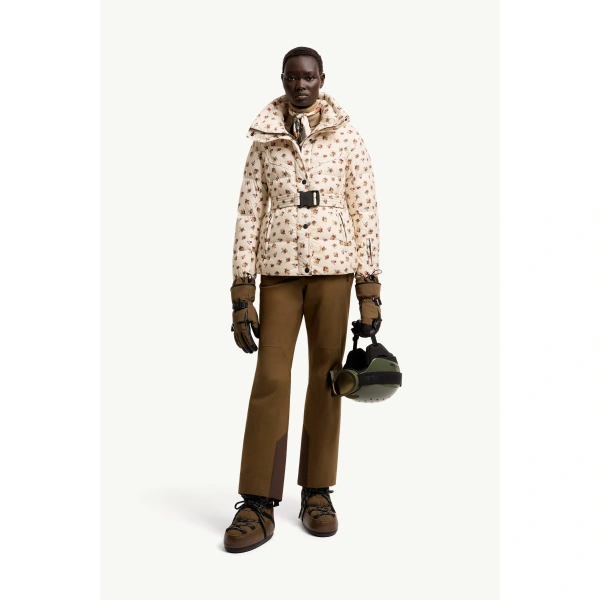 Moncler Karshi Floral Insulated Ski Jacket in White Ivory, view 2 | Women's Ski Jackets | Coveti