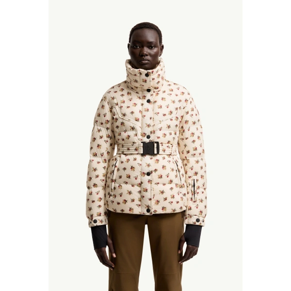 Moncler Karshi Floral Insulated Ski Jacket in White Ivory, view 4 | Women's Ski Jackets | Coveti