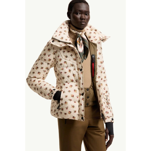 Moncler Karshi Floral Insulated Ski Jacket in White Ivory, view 6 | Women's Ski Jackets | Coveti