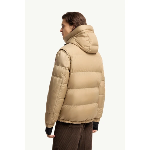 Moncler Kasanka Hooded Insulated Ski Jacket in Beige, view 5 | Men's Skiwear | Coveti