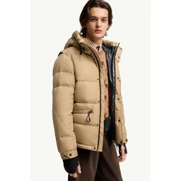 Moncler Kasanka Hooded Insulated Ski Jacket in Beige, view 6 | Men's Skiwear | Coveti