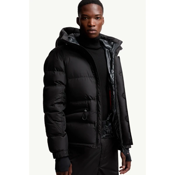 Moncler Kasanka Hooded Insulated Ski Jacket in Black, view 6 | Men's Skiwear | Coveti