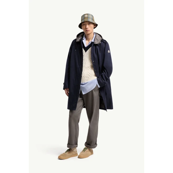Moncler Kervoyal Hooded Long Down Parka Jacket in Navy Blue, view 2 | Men's Coats | Coveti