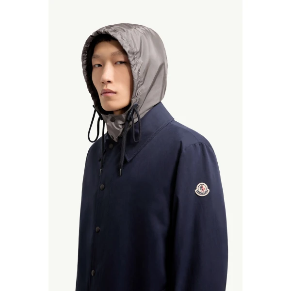 Moncler Kervoyal Hooded Long Down Parka Jacket in Navy Blue, view 3 | Men's Coats | Coveti