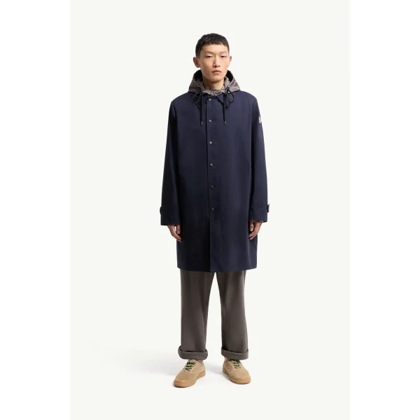 Moncler Kervoyal Hooded Long Down Parka Jacket in Navy Blue, view 4 | Men's Coats | Coveti