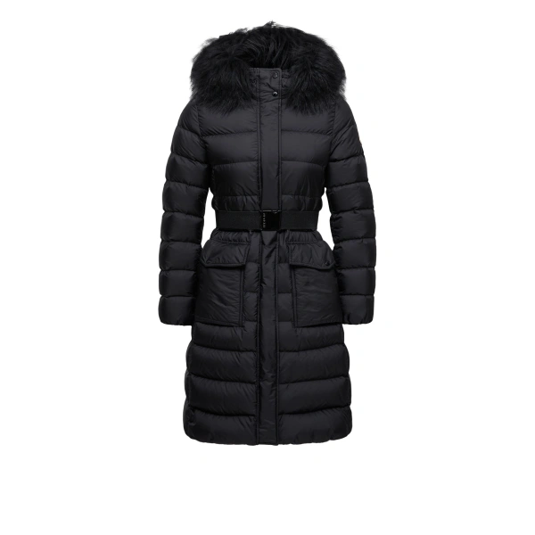 Moncler Khloesse Shearling-Trimmed Hooded Long Down Jacket in Black | Women's Puffer and Down Coats | Coveti