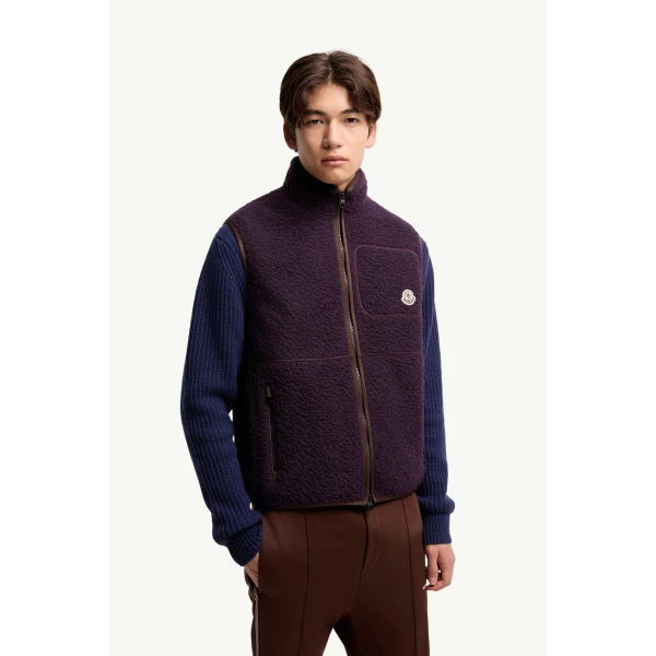 Moncler Knit Gilet in Dark Purple, view 4 | Men's Knitwear | Coveti