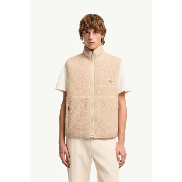 Moncler Knit Gilet in Light Beige, view 4 | Men's Knitwear | Coveti