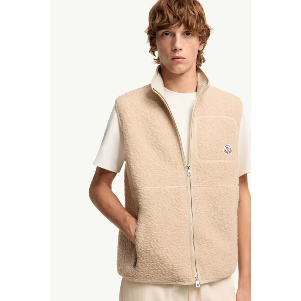 Moncler Knit Gilet in Light Beige, view 6 | Men's Knitwear | Coveti