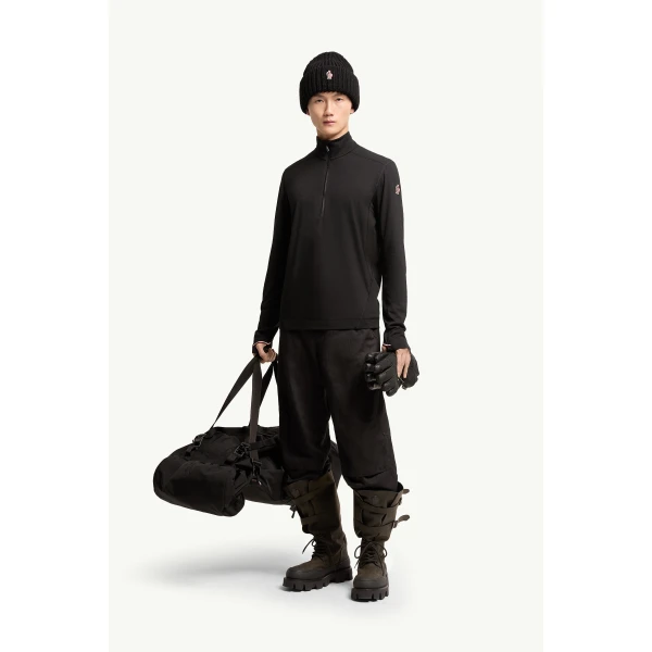 Moncler Knit Half-Zip Polo Neck in Black, view 2 | Men's Sweatshirts | Coveti