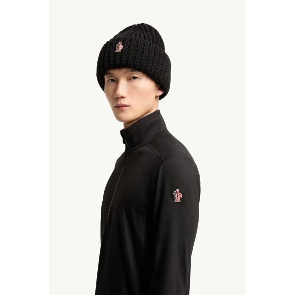Moncler Knit Half-Zip Polo Neck in Black, view 3 | Men's Sweatshirts | Coveti