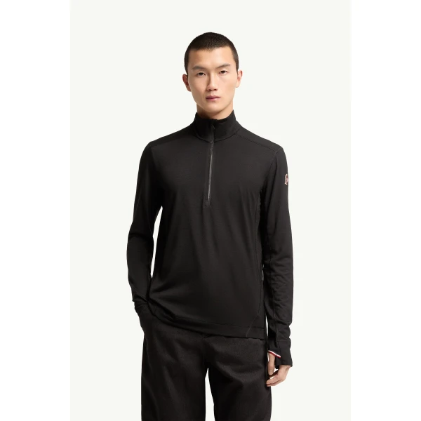 Moncler Knit Half-Zip Polo Neck in Black, view 4 | Men's Sweatshirts | Coveti