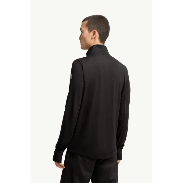Moncler Knit Half-Zip Polo Neck in Black, view 5 | Men's Sweatshirts | Coveti