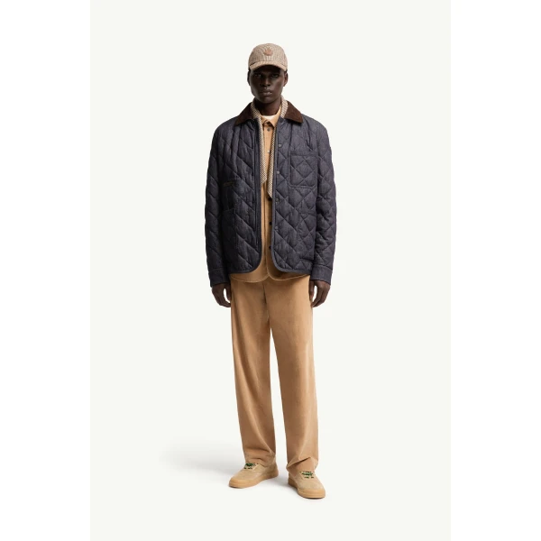 Moncler Kryen Diamond Quilted Denim Down Shirt Jacket in Dark Blue, view 2 | Men's Jackets | Coveti