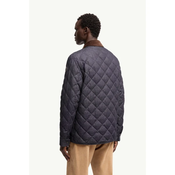 Moncler Kryen Diamond Quilted Denim Down Shirt Jacket in Dark Blue, view 5 | Men's Jackets | Coveti