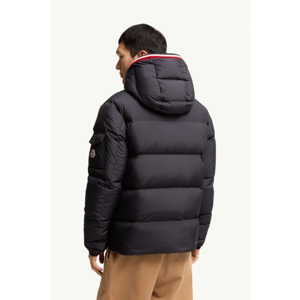 Moncler Lacfroid Hooded Short Down Jacket in Navy Blue, view 5 | Men's Jackets | Coveti