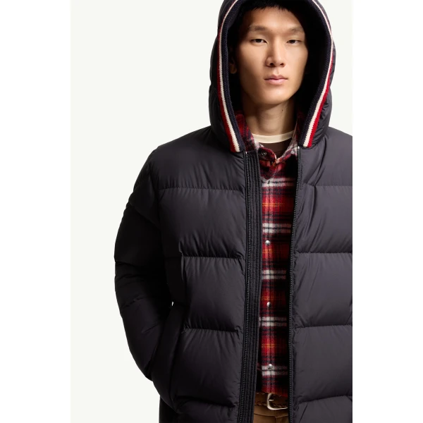 Moncler Lacfroid Hooded Short Down Jacket in Navy Blue, view 6 | Men's Jackets | Coveti