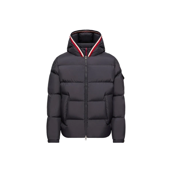 Moncler Lacfroid Hooded Short Down Jacket in Navy Blue | Men's Jackets | Coveti
