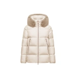 Moncler Laichefur Shearling-Trimmed Short Down Jacket in White | Women's Puffer Jackets | Coveti