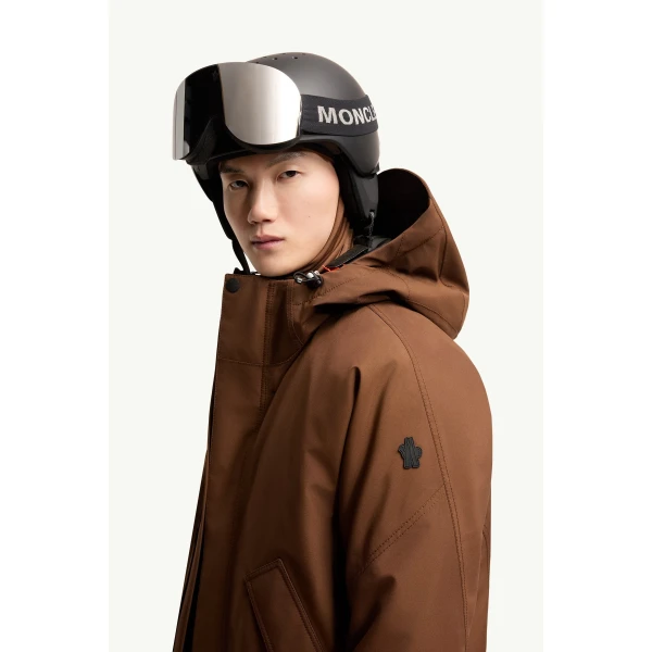 Moncler Lambir Hooded GORE-TEX Ski Jacket in Brown, view 3 | Men's Skiwear | Coveti