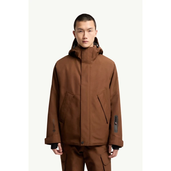 Moncler Lambir Hooded GORE-TEX Ski Jacket in Brown, view 4 | Men's Skiwear | Coveti
