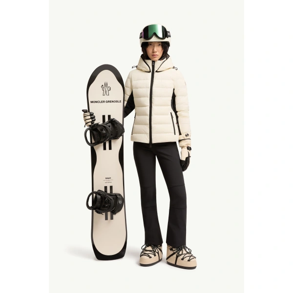 Moncler Lamouras Hooded Down Ski Jacket in White Ivory, view 2 | Women's Ski Jackets | Coveti